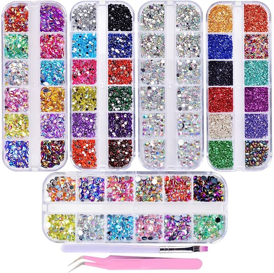 editTime 5000 Pieces (5 Boxes) Shiny Colorful Nail Art Rhinestones Nail Stone Gems Design Kit wit... | Amazon (US)