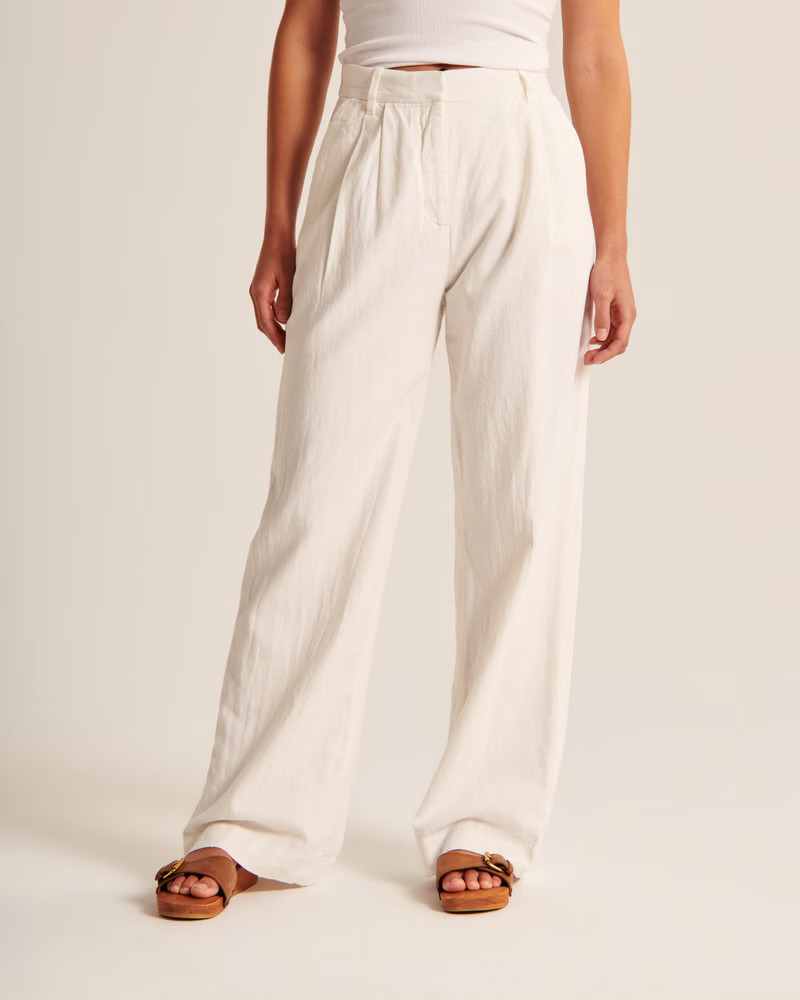 Linen-Blend Tailored Wide Leg Pant | Abercrombie & Fitch (US)