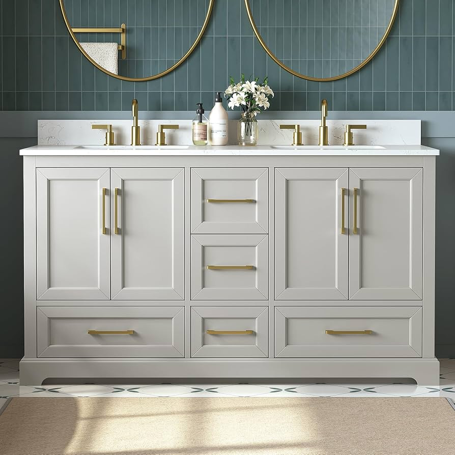 60 Inch Bathroom Vanity with Double Sink Combo, Greige | Amazon (US)