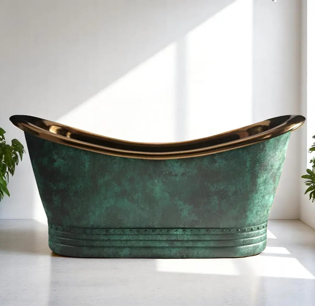 Handmade Oxidized Copper Bathtub: Rustic Green Patina Soaking Tub - Etsy | Etsy (US)