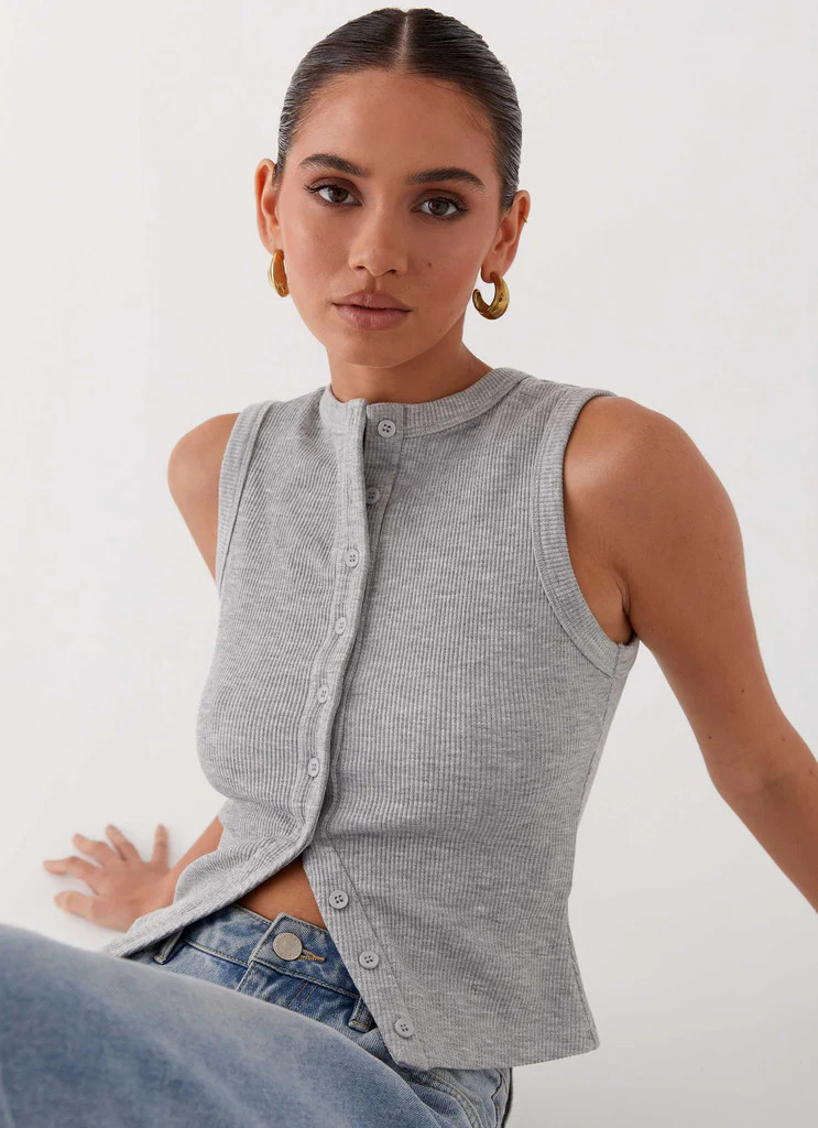 Blair Buttoned Tank Top - Grey Marle | Peppermayo (Global)