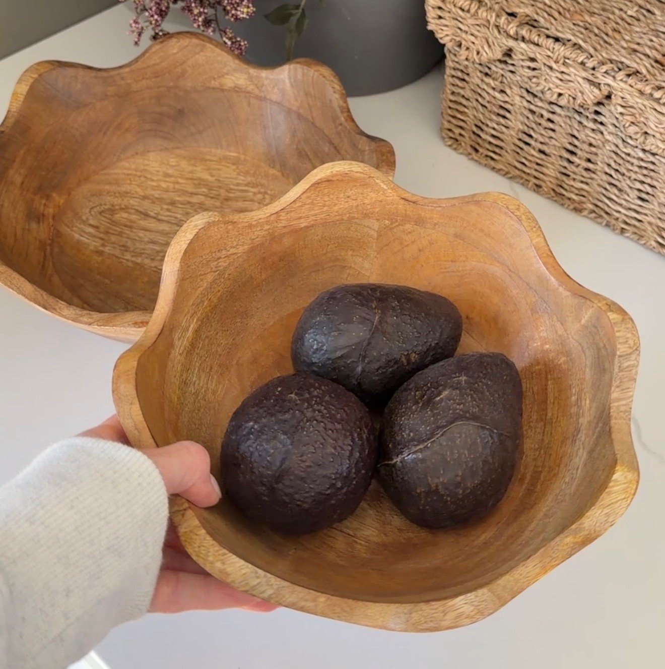 These wooden bowls add an organic touch to my kitchen. Perfect for serving snacks or desserts, holding fruit or vegetables, or stacking on your shelves for decor. Loving the natural grain texture!

#LTKHome