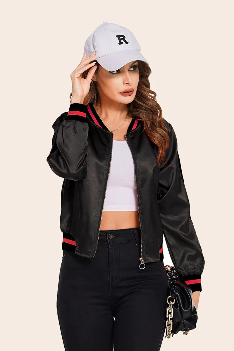 Striped Biker Jacket Zip Up Bomber Jacket - Zeagoo (Us Only) | Zeagoo