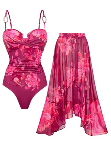 FLAXMAKER Women's Bathing Suit One Piece Wrap Ruched Tummy Control Ladies Swimming Costume Retro ... | Amazon (US)