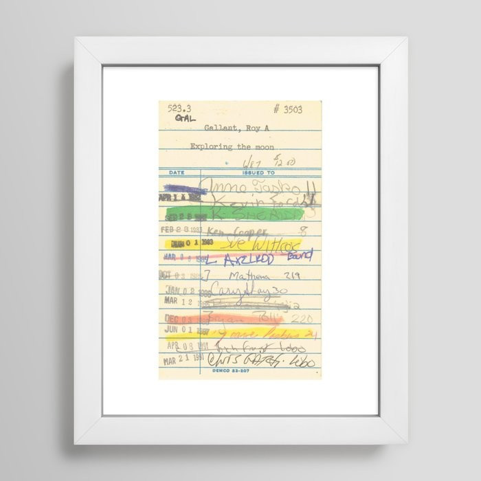 Library Card 3503 Exploring the Moon Framed Art Print by Gas Station Burrito | Society6