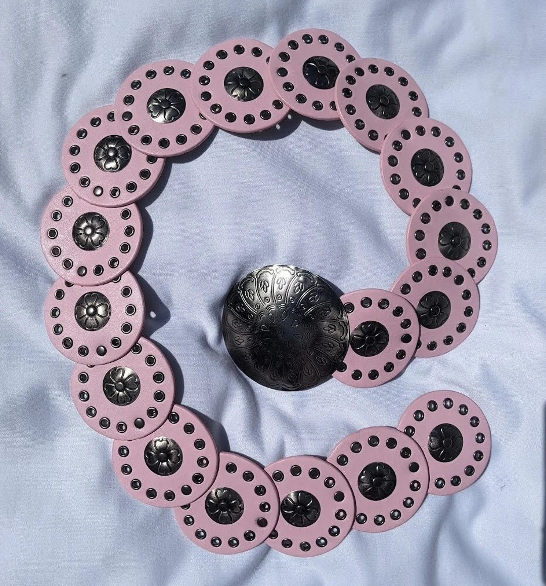 Y2k Boho Disc Belt Vintage 2000s Concho Belt Leather Round Buckle Trendy Embossed Pinterest Acces... | Etsy (US)