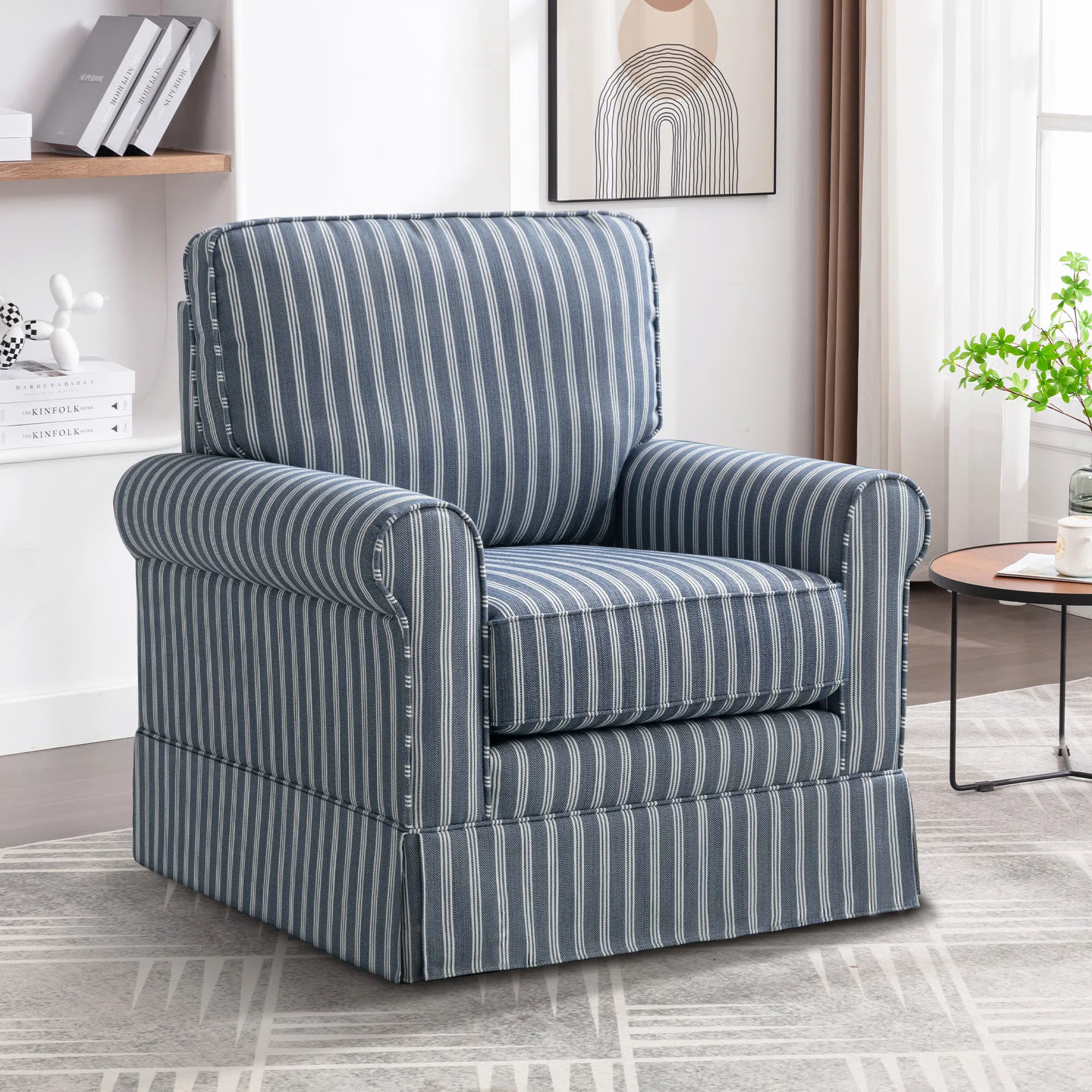 33.1" W Modern Soft Wide Upholstered Striped Swivel Arm Accent Chair | Wayfair North America