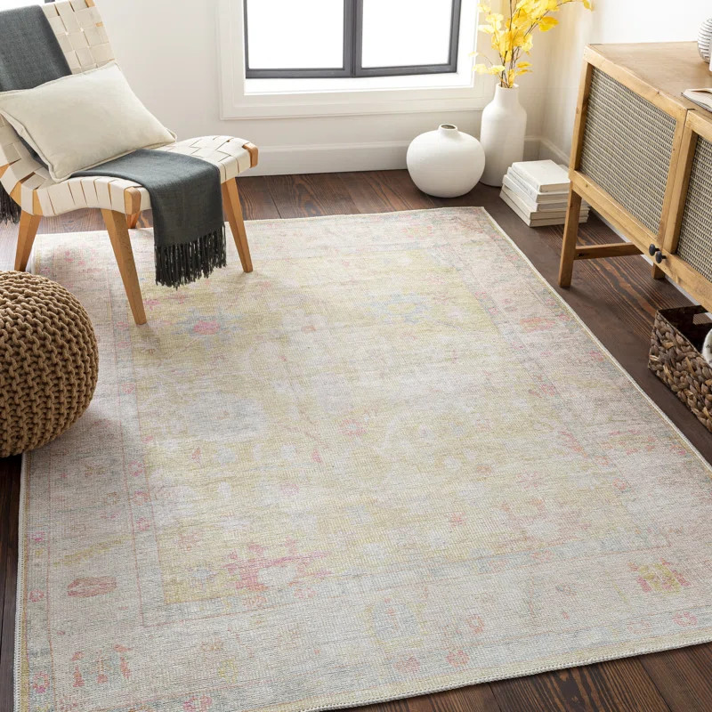 Dietrick Oriental Machine Woven Area Rug in Pink/Green/Blue | Wayfair North America