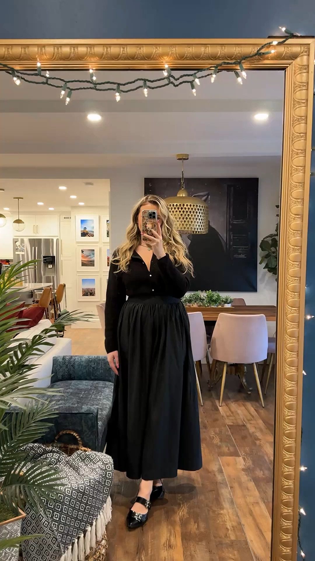 How cute is this target full maxi skirt! Wearing a medium, I love it so much. Sezane cardigan wearing a large but would size down if I ordered another one, it stretches out a little 

#LTKMidsize #LTKStyleTip #LTKHoliday