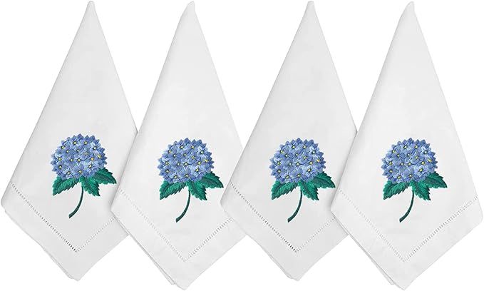 HCRAFT Embroidered Cotton Table Napkin, Cloth Napkins Set of 4 18"x18" Flower Hydrangea Napkin Sq... | Amazon (US)