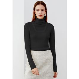 Fake Two-Piece High Neck Knit Top in Black | Chicwish