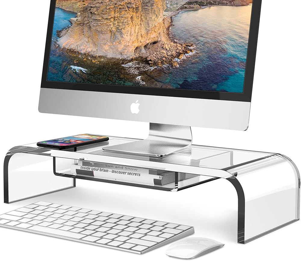 Computer Acrylic Monitor Stand Riser with Storage - 52cm Larger Size - DeskLogics Single Clear PC... | Amazon (CA)