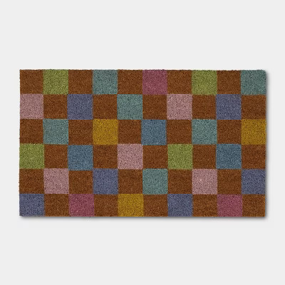 Easter Checkered Coir Doormat Blue/Pink/Yellow - Room Essentials™ | Target