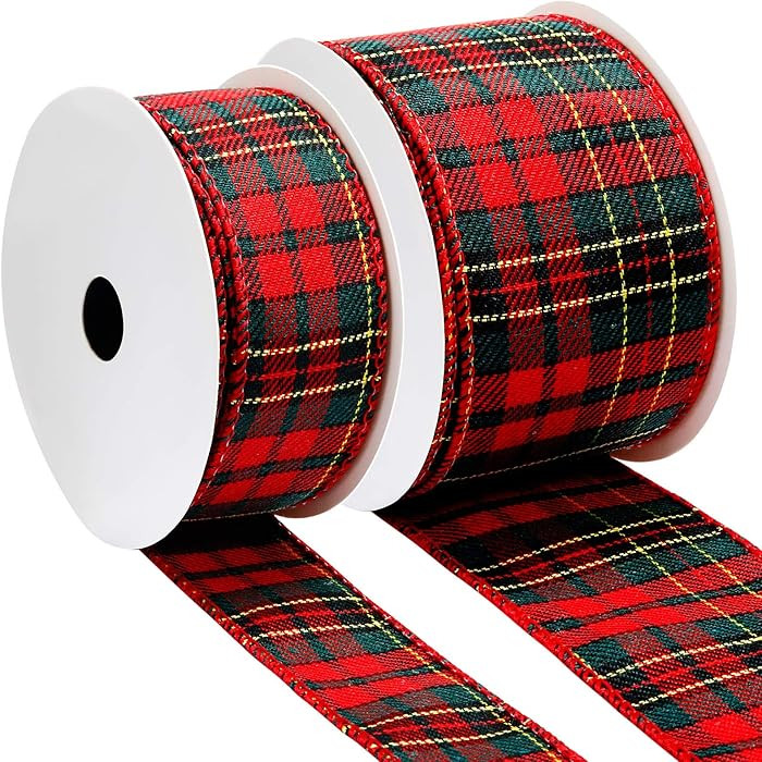 Gingham Ribbon Wired Edge Buffalo Plaid Ribbon Checked Wired for Christmas DIY Craft Festival Par... | Amazon (US)