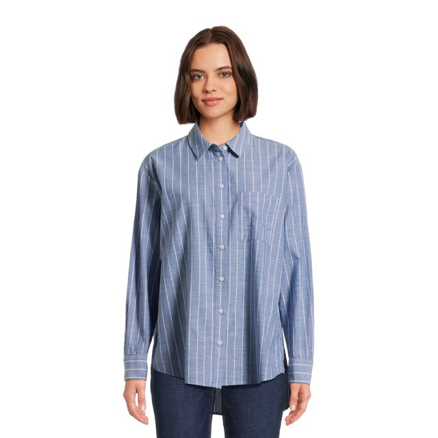 Time and Tru Women's Oversized Button Front Shirt, Sizes XS-XXXL | Walmart (US)
