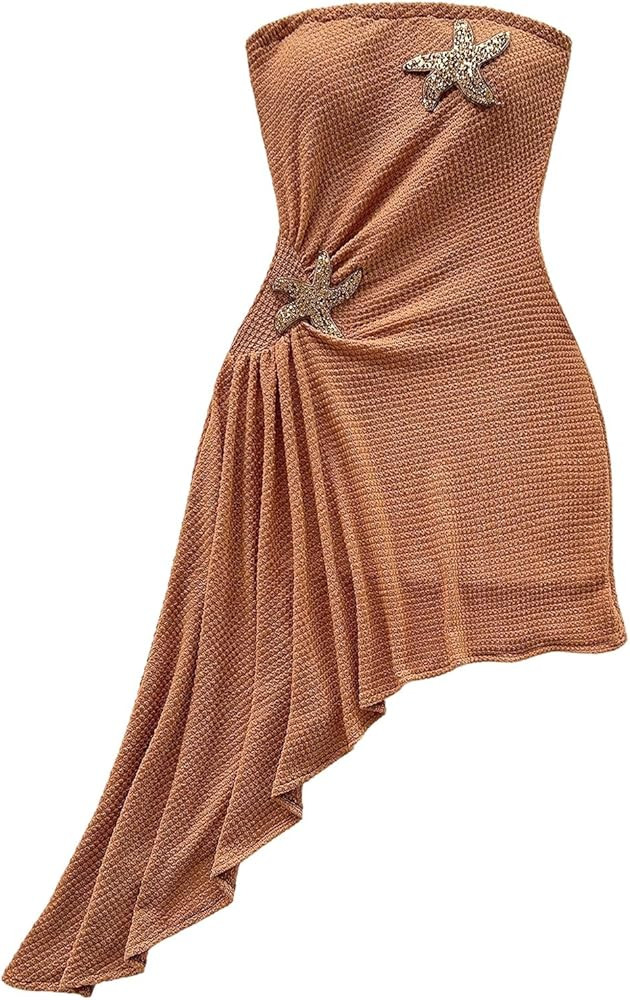 Floerns Women's Summer Sundress Metal Starfish Asymmetrical Hem Tube Beach Vacation Clothes | Amazon (US)