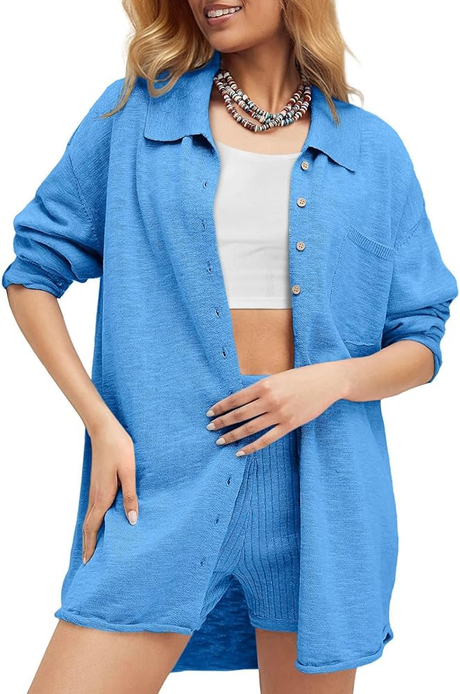 Tankaneo Womens Lightweight Cardigan Sweaters Oversized Button Down Shirts Long Sleeve Knit Blous... | Amazon (US)