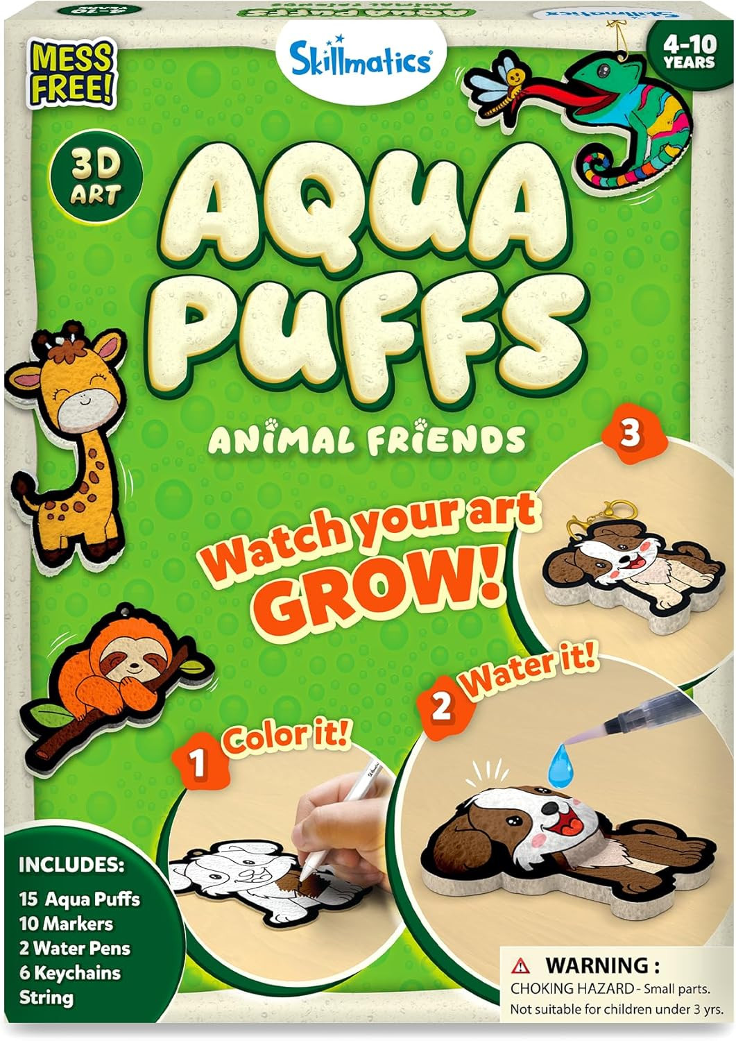 Skillmatics Aqua Puffs - 3D Art Kit, Animals, Mess-Free Paint by Number Craft for Kids, DIY Color... | Amazon (US)