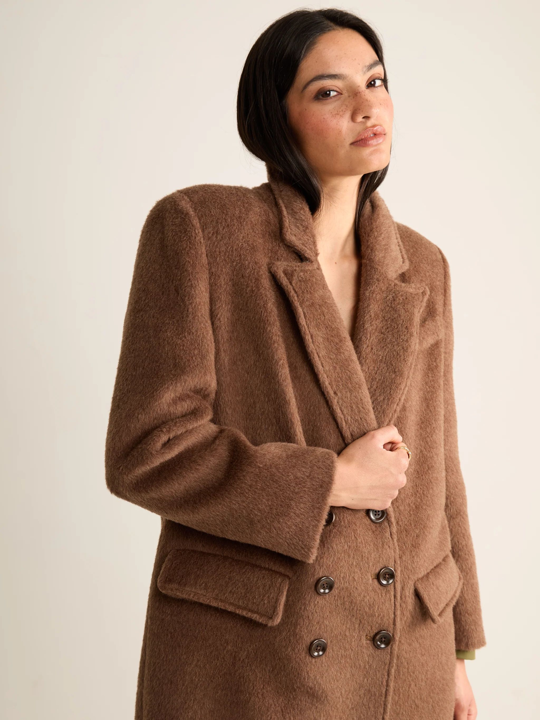 Brown Fuzzy Straight Trench Coat | Jane and Tash Bespoke