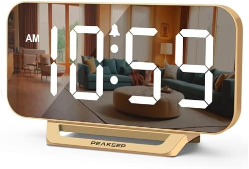 Peakeep Slim Digital Mirror Aesthetic Alarm Clock for Bedrooms Desk Decor - Plug in Electric Big ... | Amazon (US)