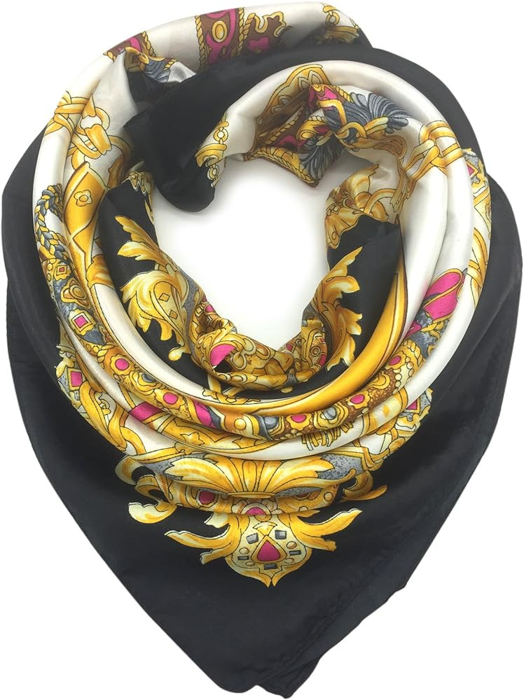 YOUR SMILE Silk Like Scarf Women's Fashion Pattern Large Square Satin Headscarf Headdress | Amazon (US)