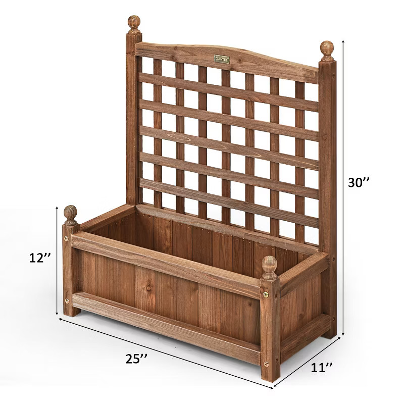 Costway Solid Wood Planter Box with Trellis Weather-Resistant Outdoor 25''x11''x30'' | Target