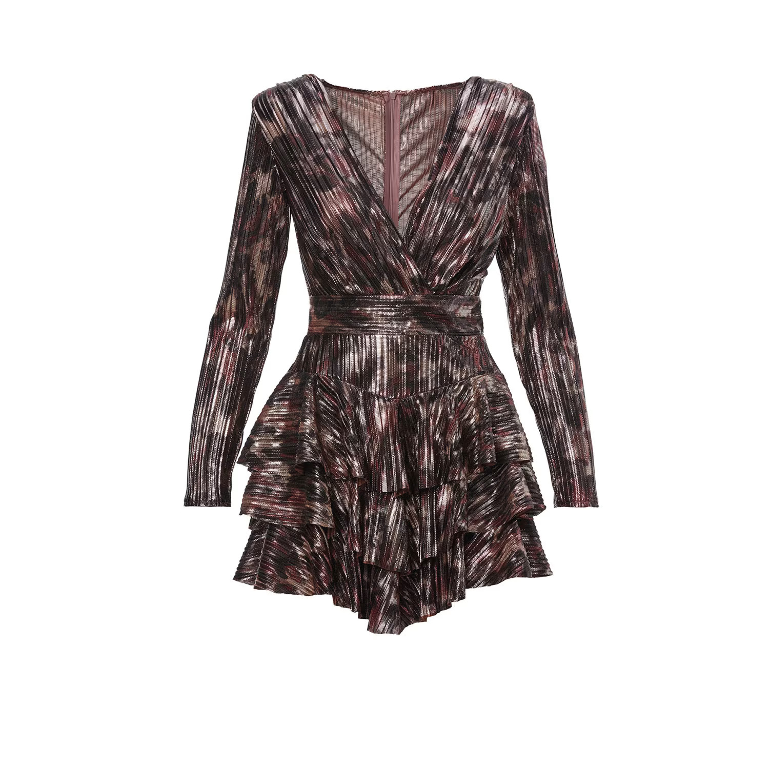 Shimmery Printed Mini Dress With Ruffles | Wolf & Badger