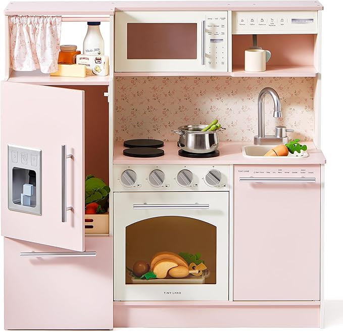 Tiny Land Play Kitchen for Kids, Upgraded Wooden Kitchen Toy with Complete Play Areas, Pretend Co... | Amazon (US)