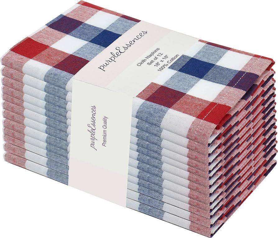 4th of July Buffalo Plaid Cloth Napkins - Mitered Corners - Spring and Summer Pastel Gingham Chec... | Amazon (US)