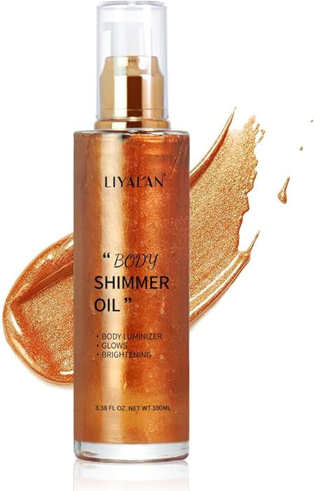 Liyalan Shimmer Body Oil Bronze Gold 5 Color Bronze 3.38 Fl Oz Face Glow Pearl Highlighter Illumi... | Amazon (US)