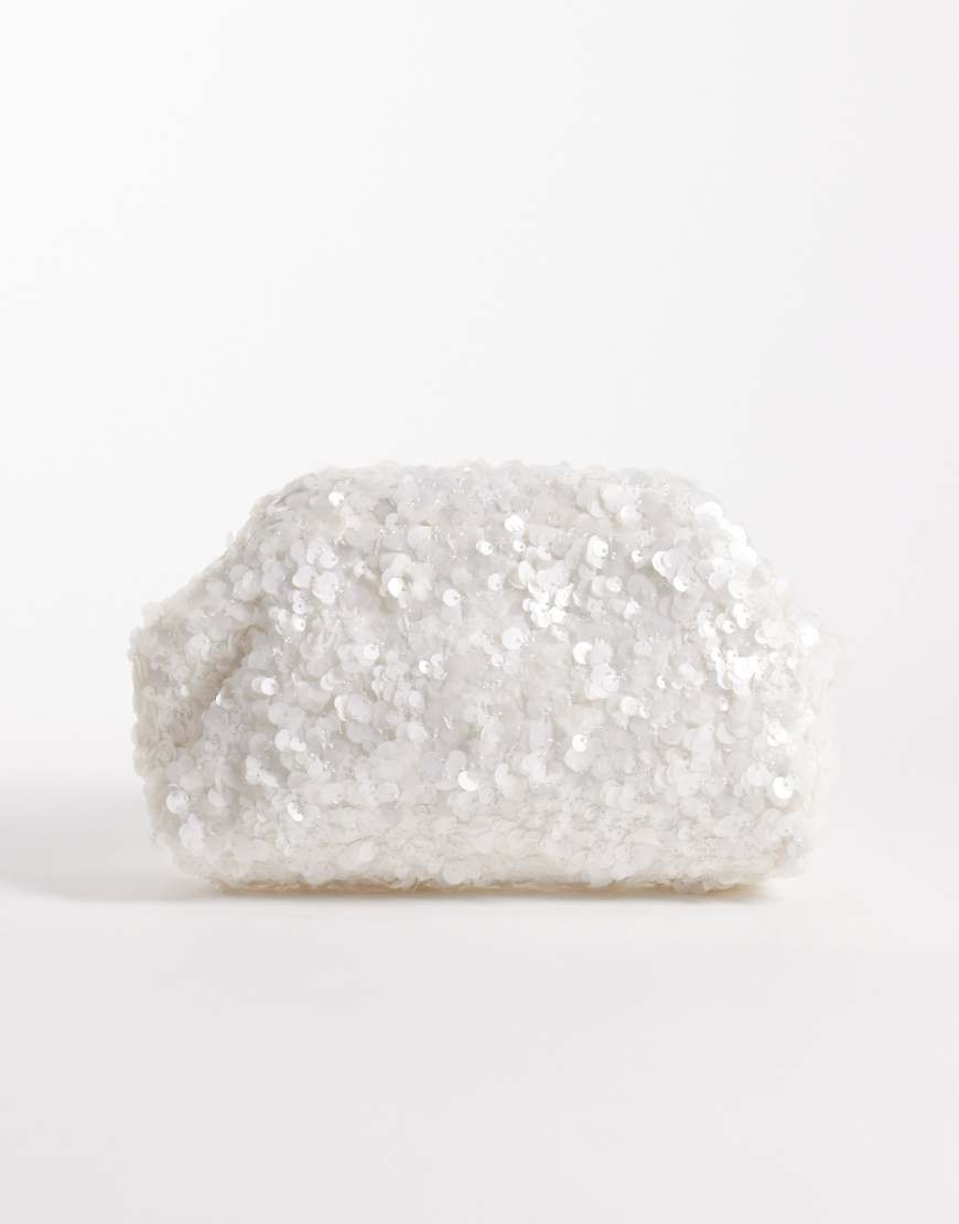 True Decadence sequin pillow clutch bag in white | ASOS (Global)