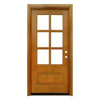 Steves & Sons 36 in. x 80 in. Craftsman Savannah 6 Lite Left-Hand Inswing Autumn Wheat Mahogany W... | The Home Depot