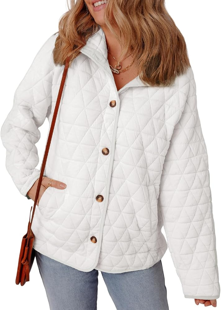 EVALESS Women's Lightweight Diamond Quilted Jacket Casual Winter Open Front Button Down Puffer Co... | Amazon (US)