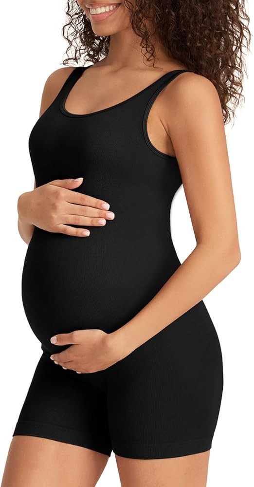 Summer Mae Women Maternity Bodysuit Ribbed Pregnancy One Piece Jumpsuit Romper Workout Summer Out... | Amazon (US)