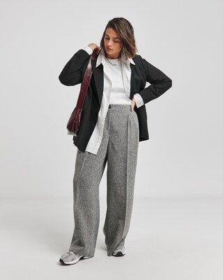 Grey Textured Wide Leg Trousers | Simply Be (UK)