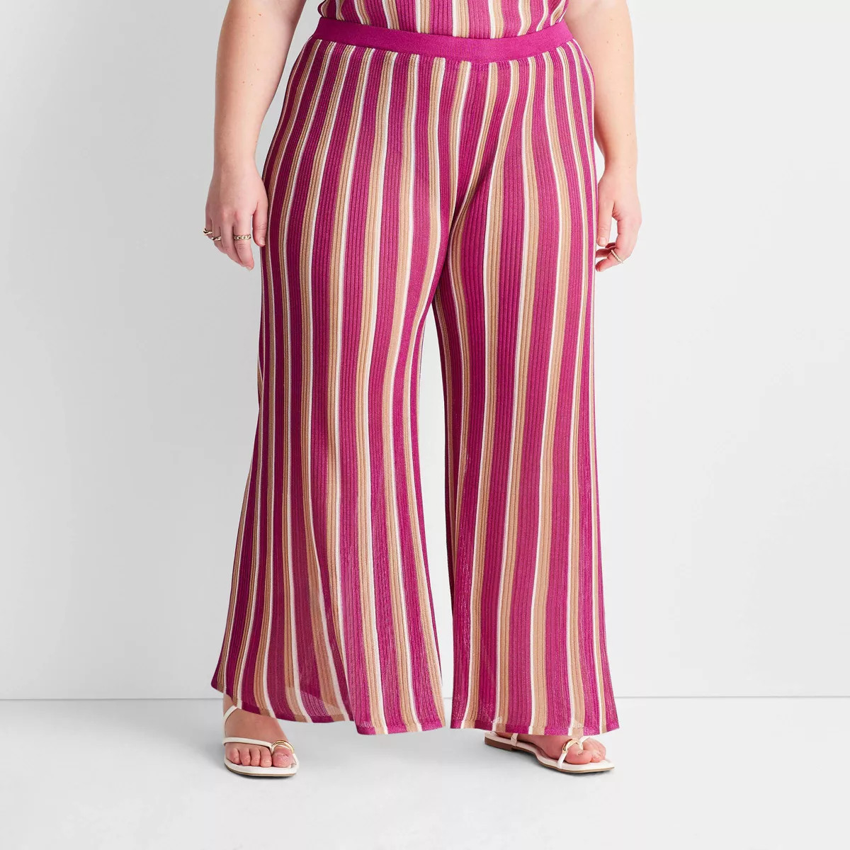 Women's Striped Wide Leg Sweater Pants - Future Collective™ with Jenny K. Lopez Pink | Target