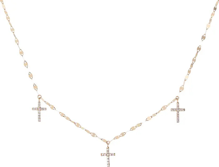 14K Gold Triple Diamond Cross Charm Necklace | Nordstrom