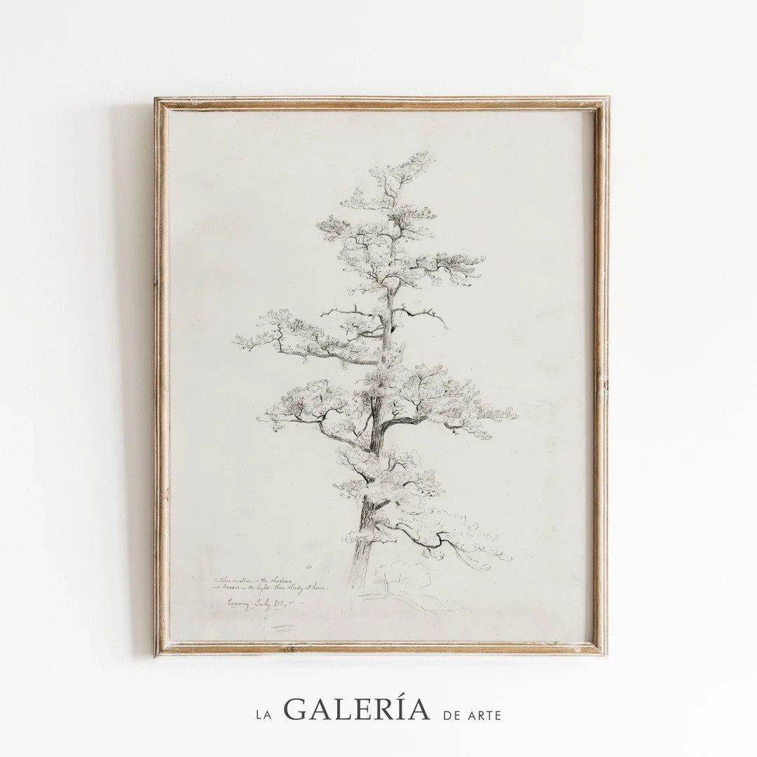 Minimalist Antique Tree Sketch Art | Neutral Landscape Drawing Wall Art | Vintage Sketch | Etsy (US)