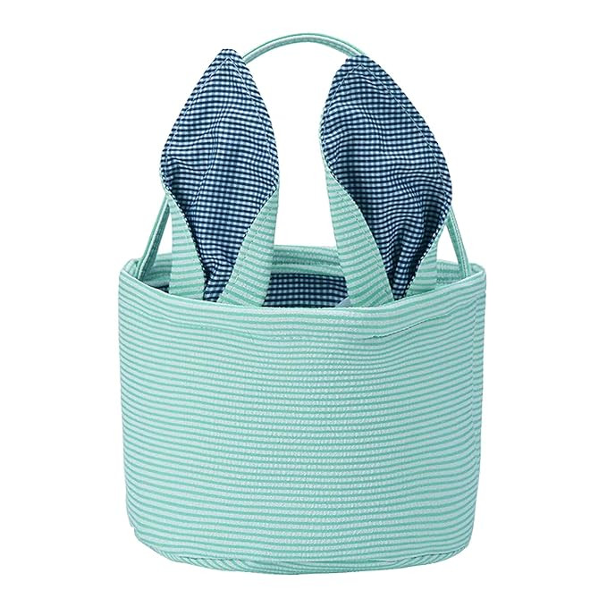Easter Basket Seersucker Egg Hunt Bunny Baskets for Kids with Cute Rabbit Ears Stripe Storage Gif... | Amazon (US)