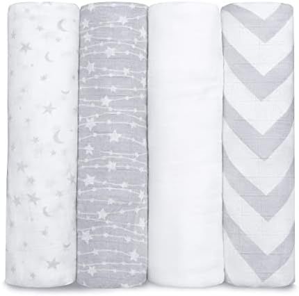 Amazon.com: Muslin Swaddle Blankets Neutral Receiving Blanket for Boys and Girls by Comfy Cubs (G... | Amazon (US)