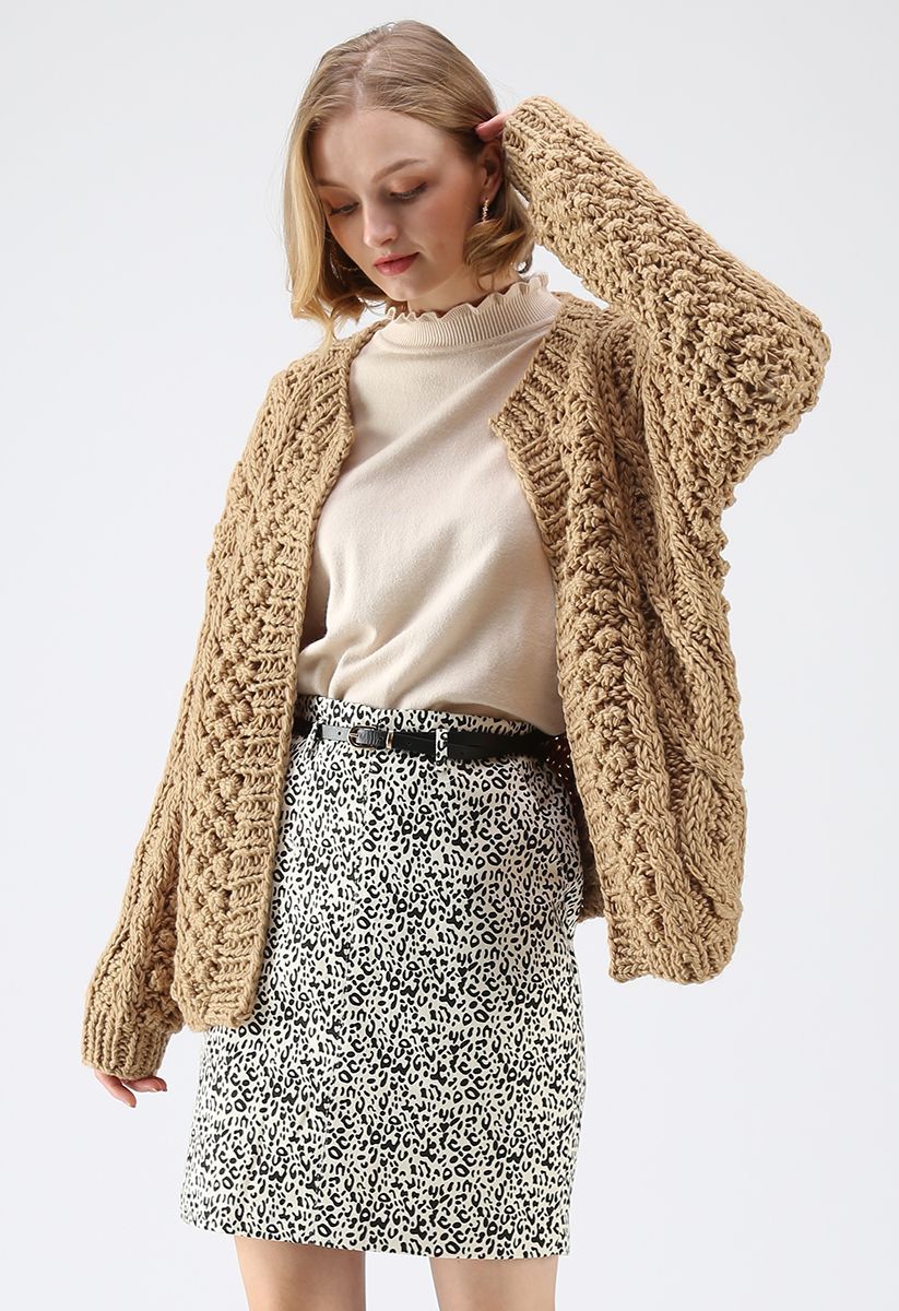 Wintry Morning Cable Knit Cardigan in Caramel | Chicwish