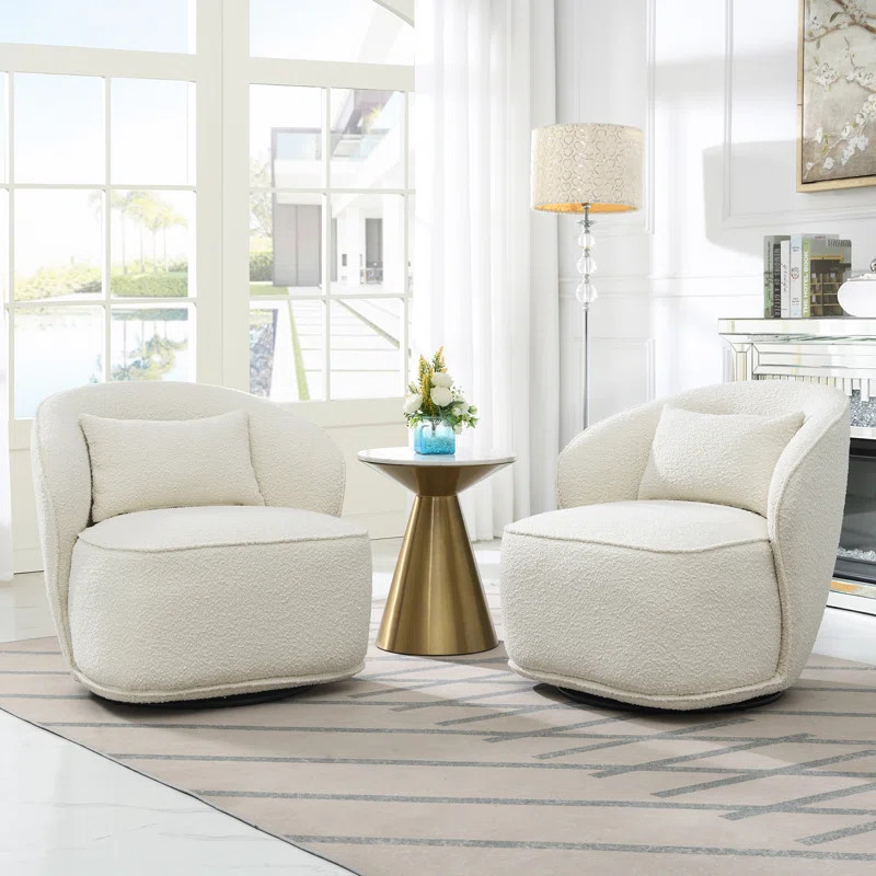 33" Wide Boucle Upholstered Swivel Barrel Chair (Set of 2) | Wayfair North America
