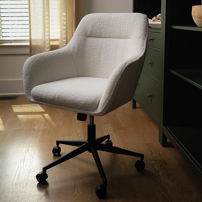 Martha Stewart Rayna Swivel Task Chair with Flared Arms for Home Office in White Boucle with Oil ... | Amazon (US)