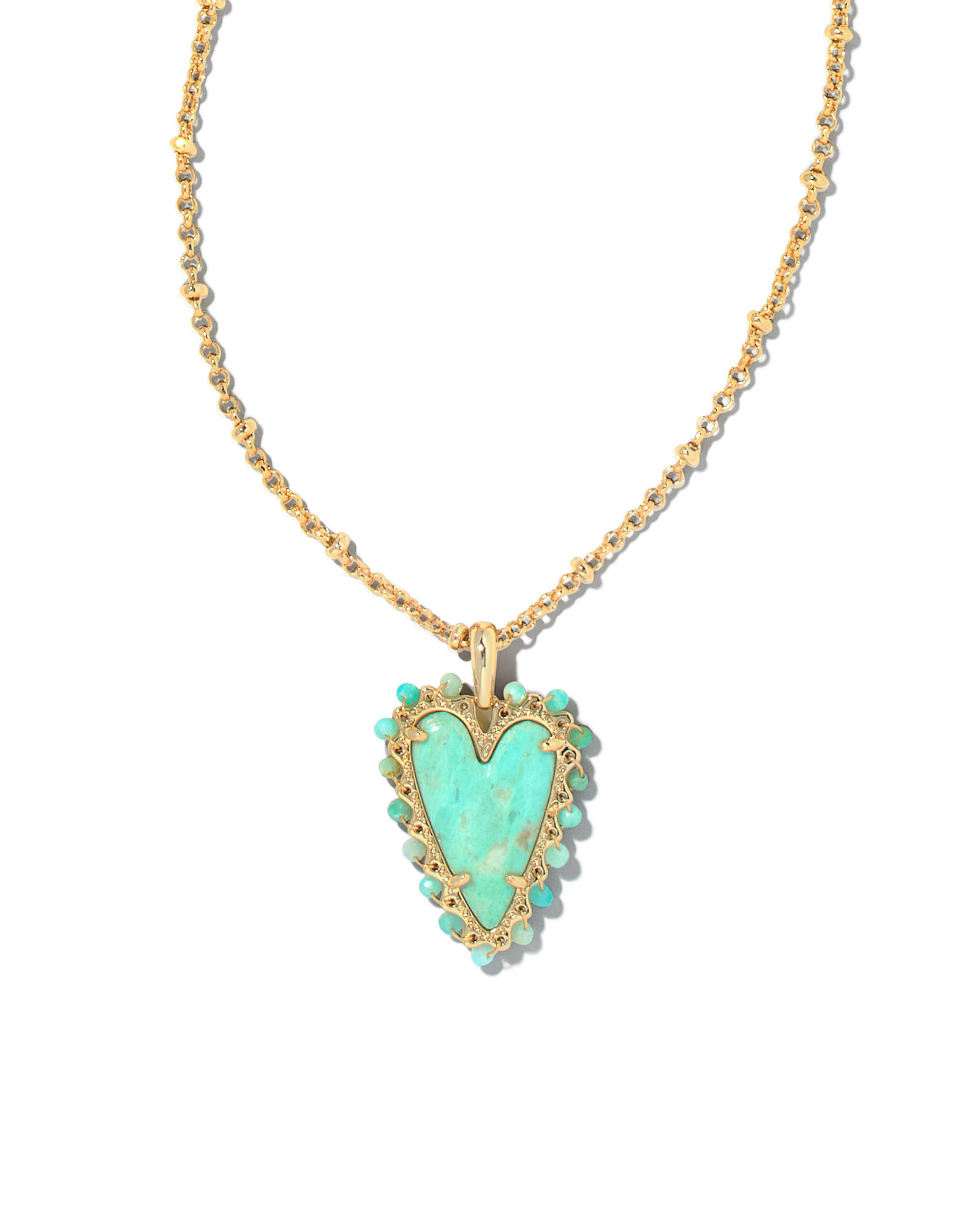 Beaded Ansley Heart Gold Pendant Necklace in Sea Green Chrysocolla | Kendra Scott