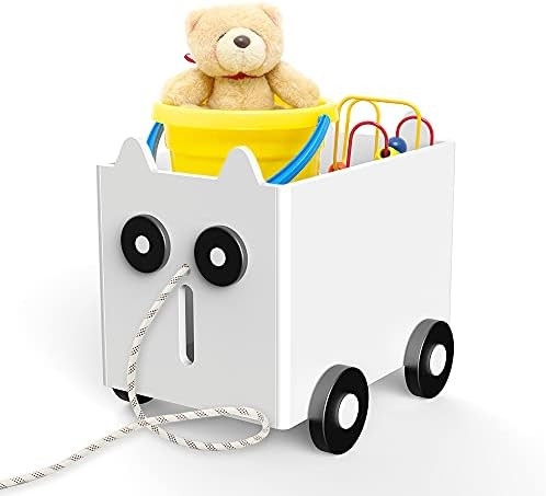 Kids Toy Box, CXRYLZ Pull Along Wooden Chest with Wheels, Cute Animal Style Toy Storage Trunk for Ch | Amazon (US)