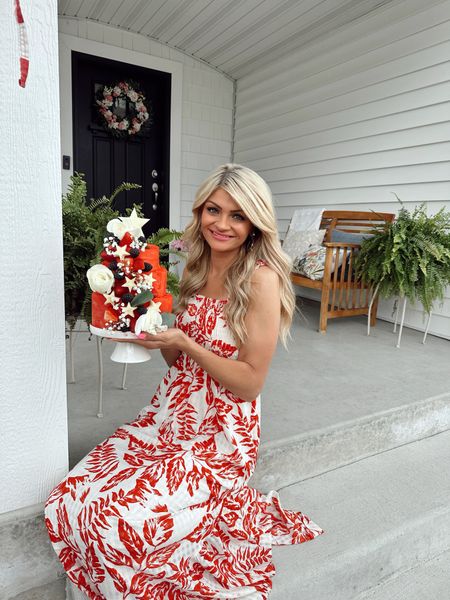 Red White Blue Watermelon cake for summer hosting! Linked white cake stand, and star cookie cutters from Amazon. Also linked my red floral maxi dress from Pink Blush! 4th of July styles & decor!

#LTKSeasonal #LTKhome #LTKunder50