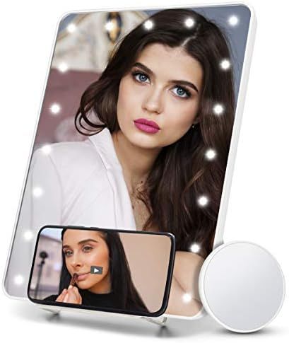 Makeup Vanity Mirror with Light, 10x Magnifying & Phone Holder, 20 LEDs Desk Lighted Mirror, Sens... | Amazon (US)