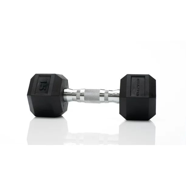 Tru Grit Fitness 15lb Black Rubber Hex Dumbbell, Single | Walmart (US)