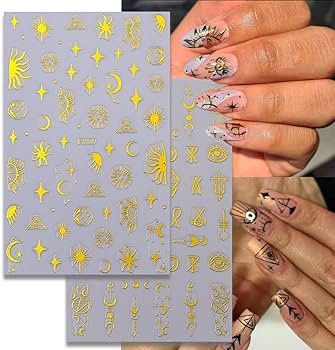 8 Sheets Metallic Sun Star Moon Nail Art Stickers 3D Self-Adhesive Gold Decals Sun God Asterisk S... | Amazon (US)