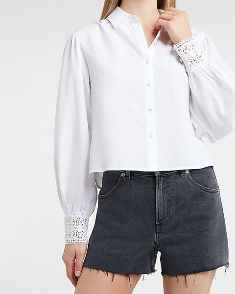 Lace Cuff Balloon Sleeve Shirt | Express